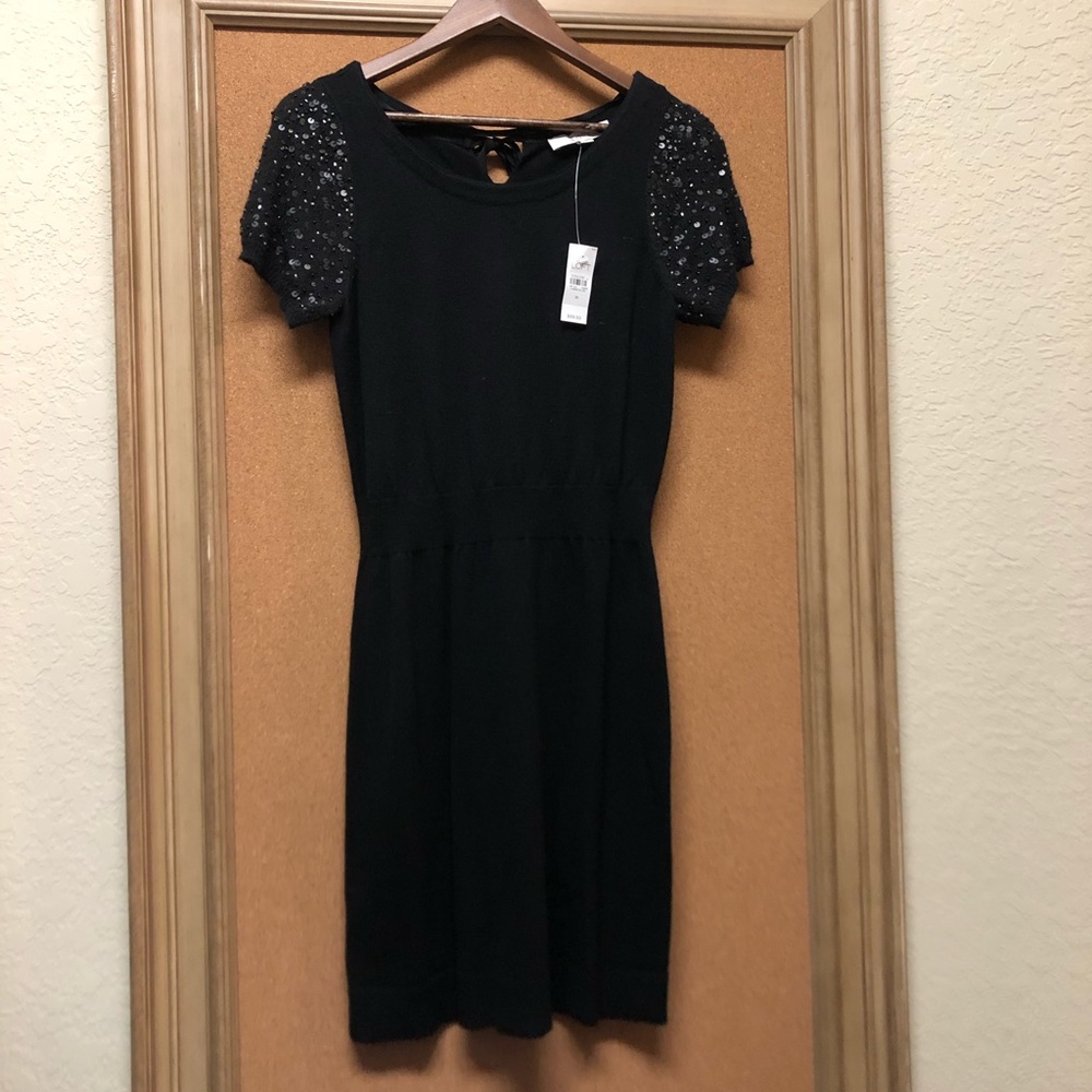 Ann Taylor Loft Black Sequin Sleeve Sweater Dress